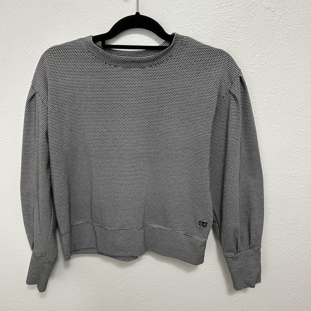 Albion Serena Honeycomb Crop Puff Sleeve Sweatshirt Women's Size M Gray Black